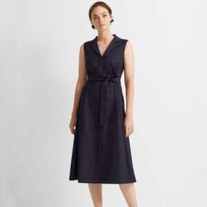 Club Monaco Navy Sleeveless Tailored Silhouette Midi Dress Belted Size 0 Chic
